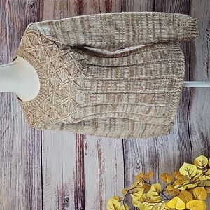 VINTAGE DARNKNIT BROWN TAN VERIGATED LONG SLEEVE PULLOVER SKI SWEATER CARDIGAN